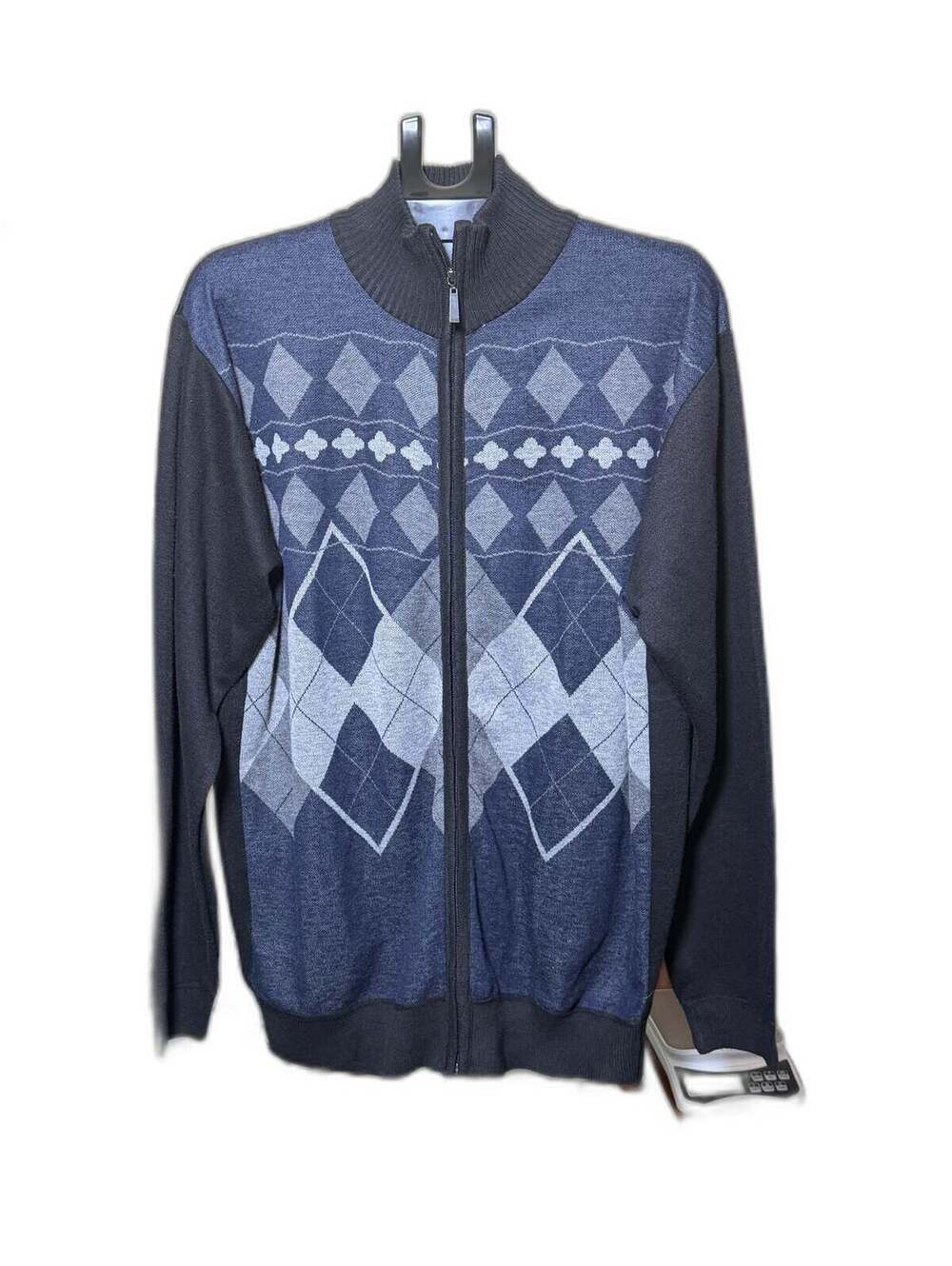 Sahara Club Argyle Full Zip Cardigan Mens 2XL Navy Gray